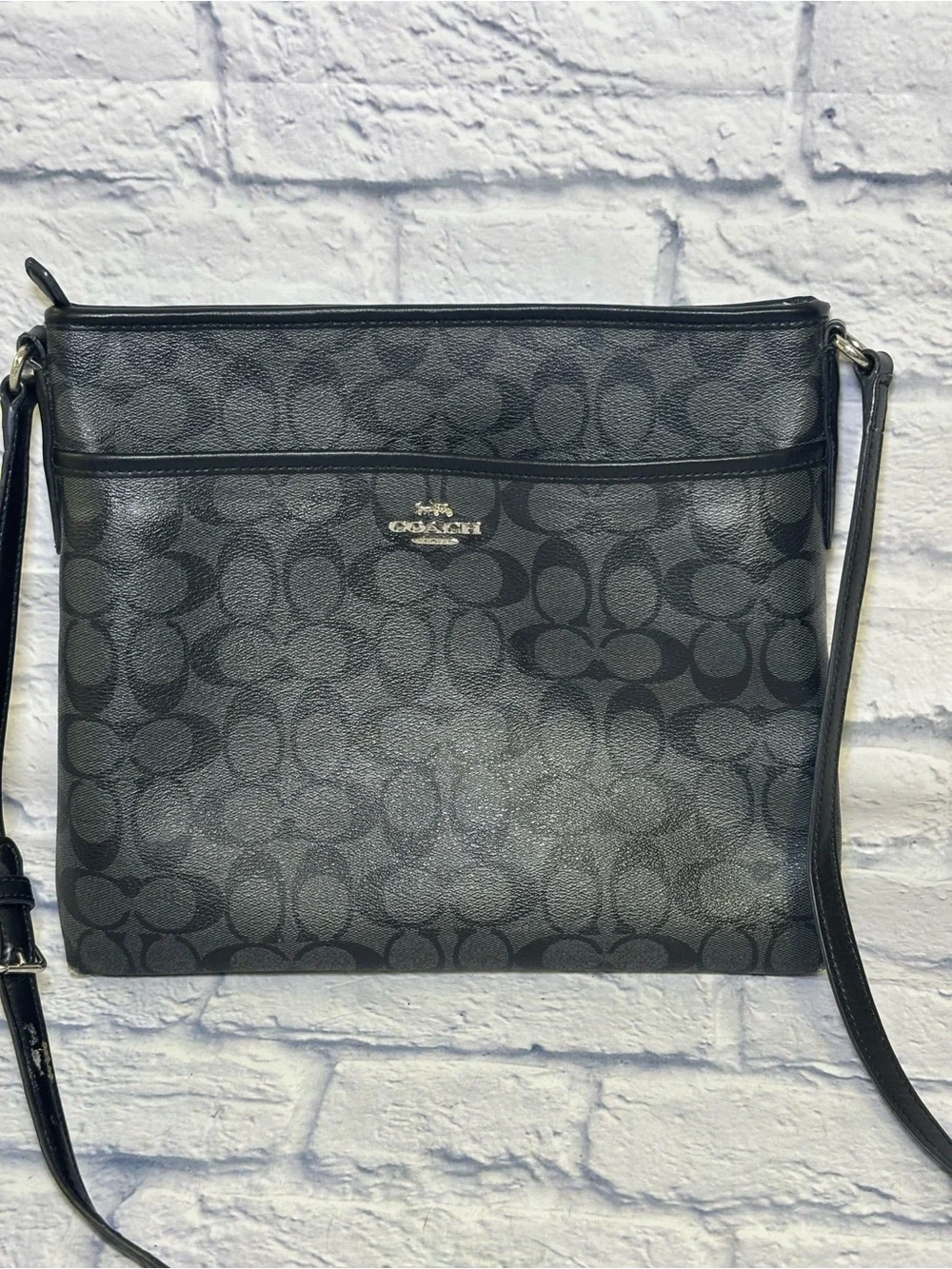 Coach Signature Crossbody Bag F58297 Black And Smoke Gray